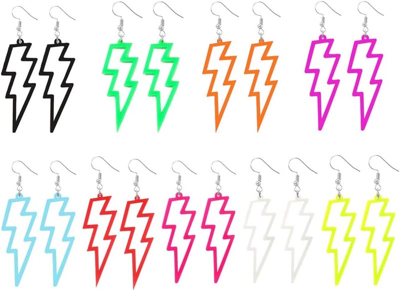 Modpide 80s Neon Earrings Hollow Lightning Bolt Halloween Punk Retro Earrings for Women 80's Party Accessories - Image 1